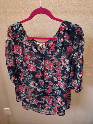 Floral Sheer Navy Blouse (L)