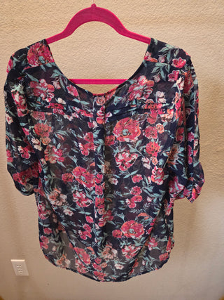 Floral Sheer Navy Blouse (L)