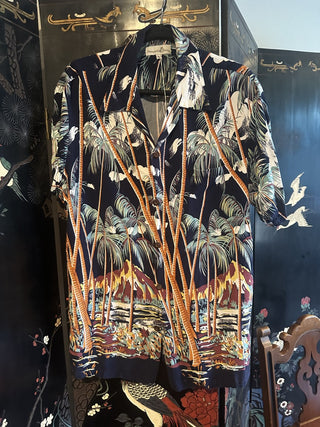 (Lg) Pineapple Juice Mens Hawaiian Palm Shirt #47 VV MTS|98259