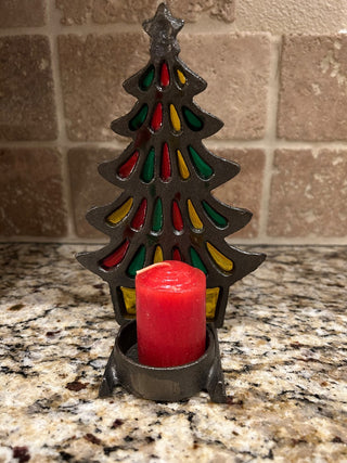 Vintage Stained Glass Christmas Tree Votive   MTS|124732