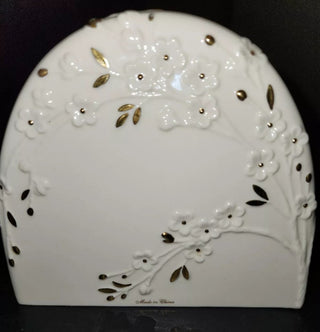 #62 VV Vintage Lenox Cherry Blossom 24K  Gold Plated Porcelain Desk Table Mantel  Clock MTS|60953