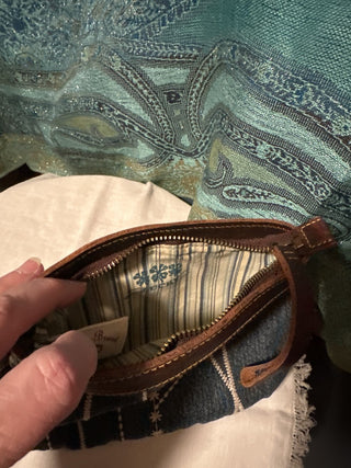 Denim Embroidered zipper pouch. #SM. RCD|73659