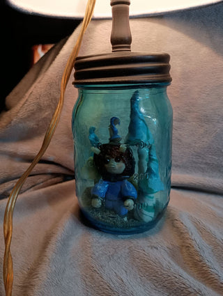 Jar lamp with glowing mushrooms inside Rsv