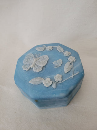 Vintage Incolay Blue Butterfly Covered Trinket Box RCD|96553