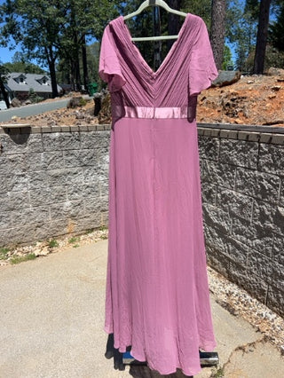 Ever Pretty Sparkling Short Sleeve V-Neck Ribbon Waist A-Line Bridesmaid Dress Size 4XL