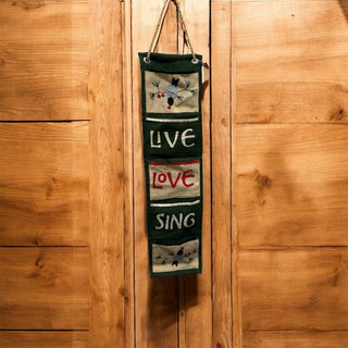 Vintage Christmas Burlap Mail Holder Live, Love, Sing Chickadee Decor. #62 VV MTS|135839