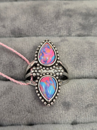 Boho Pink Teardrop Stainless Steel Ring