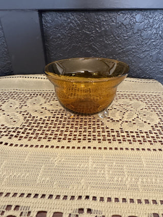 Mid Century Modern Handblown Footed Amber Bowl-RCD