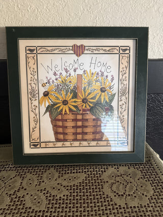 Vintage Welcome Home Framed Art with Green Frame - RCD