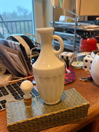 Vtg. White Milk Glass Cruet w/cork stopper 8"