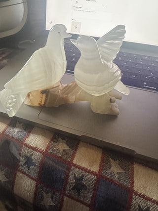 Pair of Celcite Onyx Lovebirds on Branch #62 VV MTS|127493