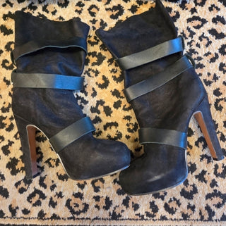 ALDO Black Leather Buckle Boots (Size 8.5)