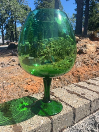 12.5” MCM Green Glass Oversized Brandy Snifter