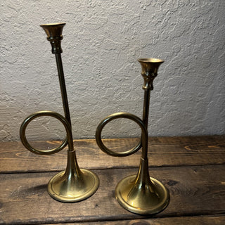 Set of Two Vintage Brass Horn Candleholders RCD|131430