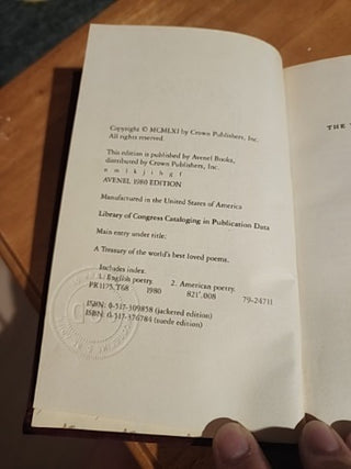 1980 Book Treasury of World's Best Loved Poems