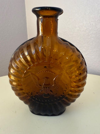 Vintage whiskey flask Amber glass  RCD