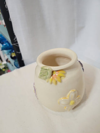 Hand Thrown Crock w/Applied Flowers RCD|82869