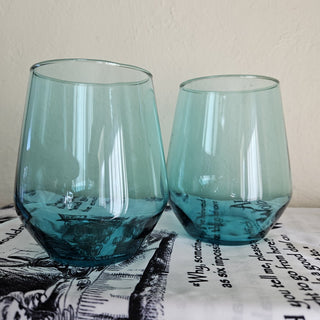 Aqua Blue Stemless Wine Glasses (Set of 2) (BRI) - MTS|122461