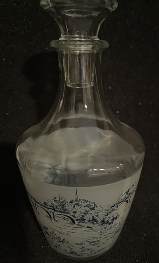 BLUE & WHITE APOTHECARY JAR WITH GLASS STOPPER 7" TALL MADE IN FRANCE (KJS) RCD|81703