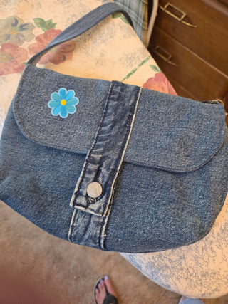 Recycled jean bag, updated strap design , fully lined