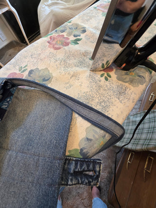 Recycled jean bag, updated strap design , fully lined