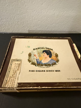 vintage Garcia y Vega cigar box, a collectible brand established in 1882.  Rcd