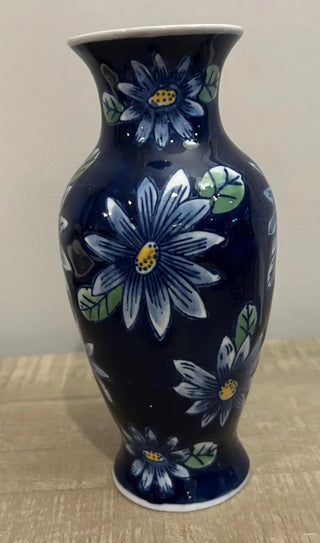 Vintage Hand Painted Floral Vase Cobalt Blue with Daisy Flowers #62, 47 VV MTS|95604