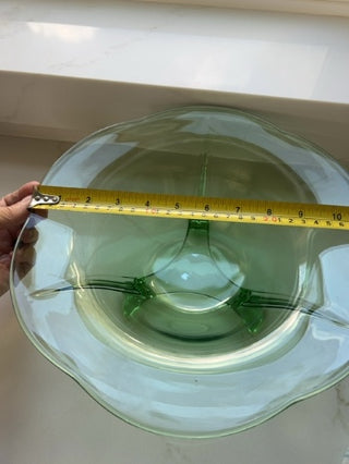 Fostoria Green Footed bowl Depression Glass 11.5" dia. 3 Toed #2394 1930's