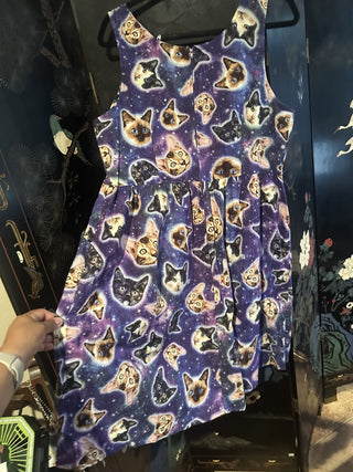 Retrolicious Galaxy Space Cats Mini Swing Fit and Flare Quirky size 1 Dress W/pockets #62 VV MTS|98278