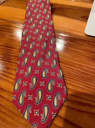VNTG Joseph Abboud Red Paisley Silk Tie-MTS|113762