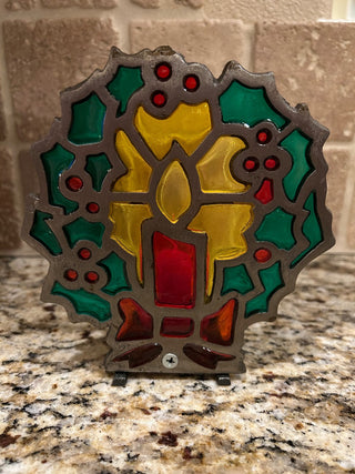 Vintage Stained Glass Wreath with Candle   MTS|124750