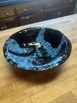 Vintage Studio Pottery Bowl Blue Black Red Clay|52925