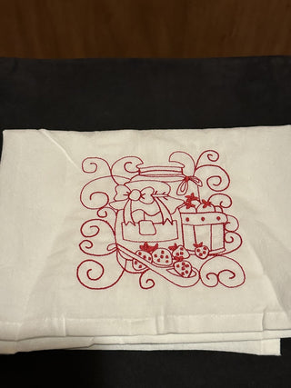 flour sack towel with strawberries. #SM|49602