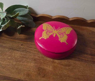 Pink Handpainted Wooden Butterfly Jewelry Box