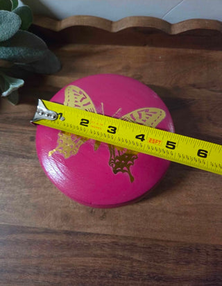 Pink Handpainted Wooden Butterfly Jewelry Box