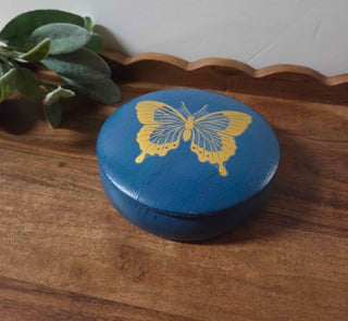 Blue Handpainted Wooden Butterfly Jewelry Box
