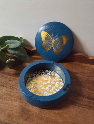 Blue Handpainted Wooden Butterfly Jewelry Box