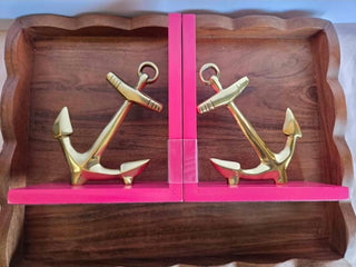 Pink & Gold Metal Anchor Bookends Set