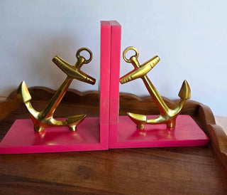 Pink & Gold Metal Anchor Bookends Set