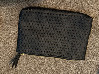 Ipsy black pouch with gold zipper and blue lining RSV