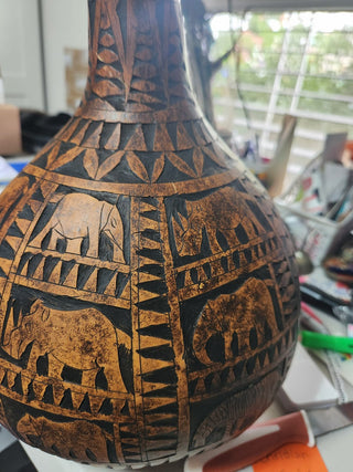 Hand Carved Gourd Vase Made in Kenya  MTS