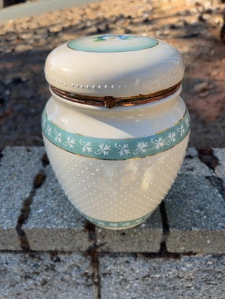 9” Vintage Knotts Berry Farm Turquoise /Gold Floral Cream Canister With Lid