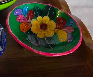 Mexican Green/Pink Floral Bowl