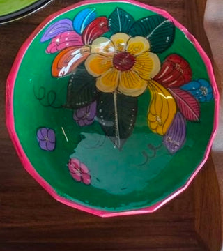 Mexican Green/Pink Floral Bowl