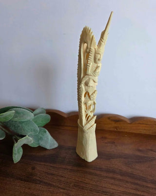 Indonesian Intricate Hand Carved Goddess Bovine Bone Statue Totem