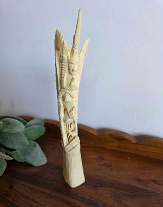 Indonesian Intricate Hand Carved Goddess Bovine Bone Statue Totem