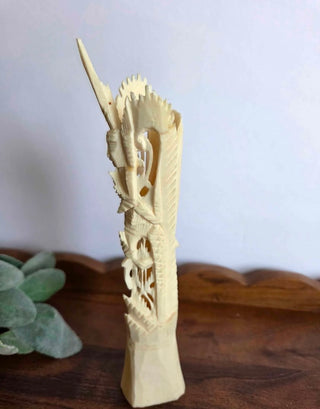 Indonesian Intricate Hand Carved Goddess Bovine Bone Statue Totem