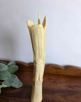 Indonesian Intricate Hand Carved Goddess Bovine Bone Statue Totem