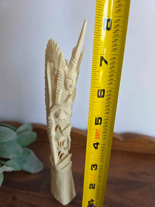 Indonesian Intricate Hand Carved Goddess Bovine Bone Statue Totem