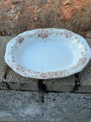 JP Antique Victorian Stratford J.H.W. & Sons Brown Floral Transfer Ware Oval Platter 9 1/2” x 7 3/4”. c1893